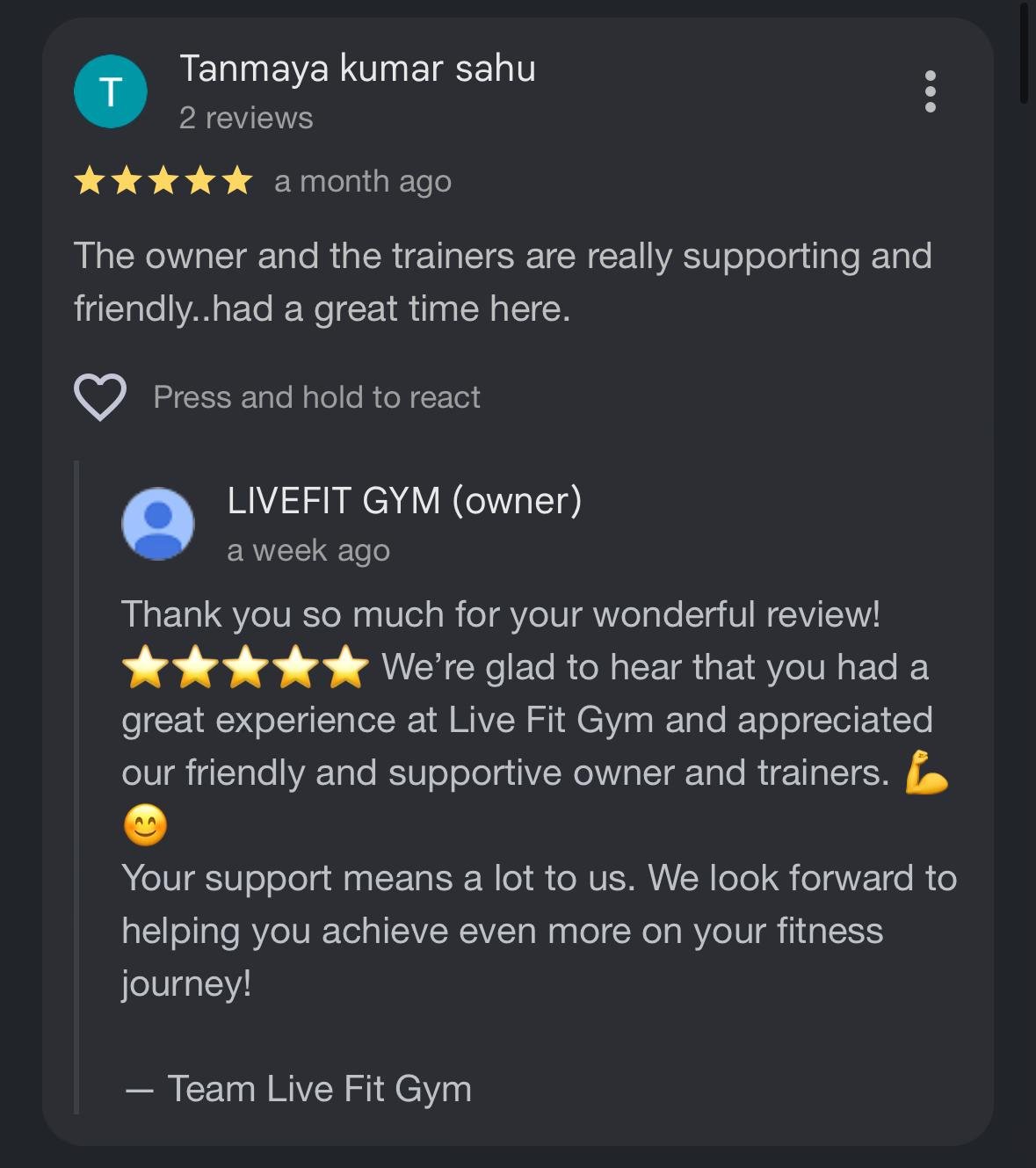 Google review from Livefit member